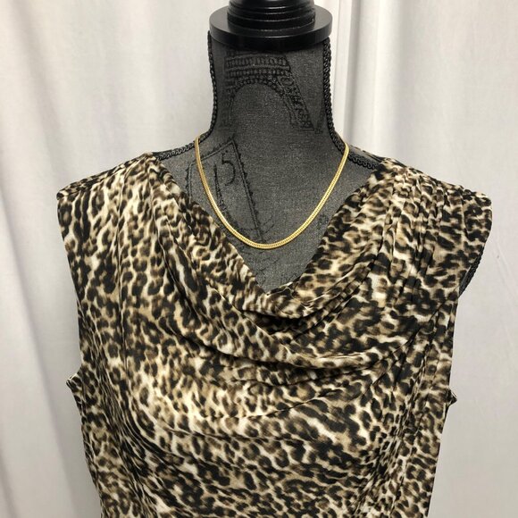 Worthington Top Womens Size XL Brown Animal Print Lined Sleeveless Blouse - Picture 2 of 6